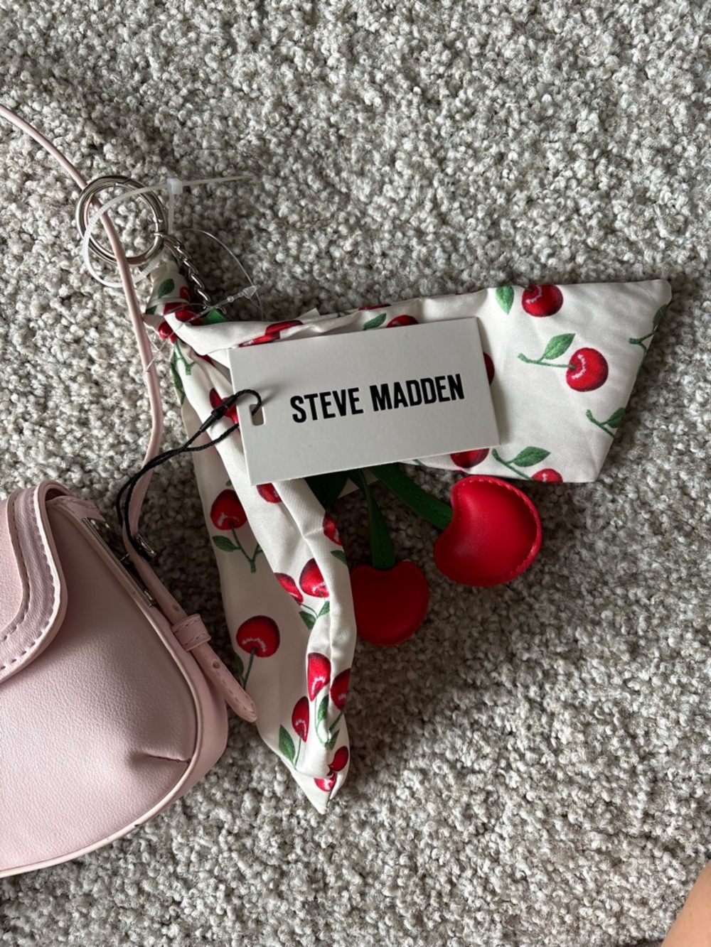Steve Madden Pale Pink Shoulder Bag with Cherry-Print Scarf - Picture 3 of 4